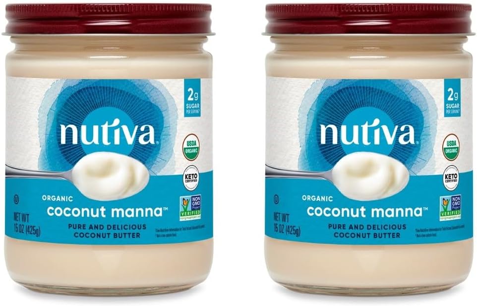 Nutiva Organic Coconut Manna Puréed Coconut Butter, 15 Oz (Pack of 2), USDA Organic, Non-GMO, Whole 30 Approved, Vegan, Gluten-Free & Keto, Creamy Spread to Boost Smoothies & Oatmeal