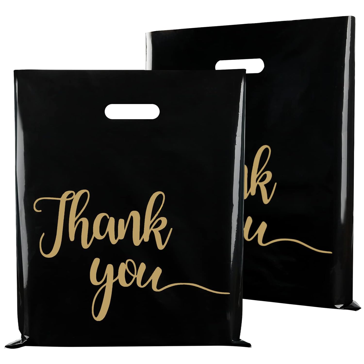 100 Pack Black Thank You Shopping Bags for Small Business - 15"x18" Extra Thick 2.36 Mil Plastic Retail Thank You Bags with Handles for Stores, Boutique, Clothes, Business Gift Black 15 x 18 inch