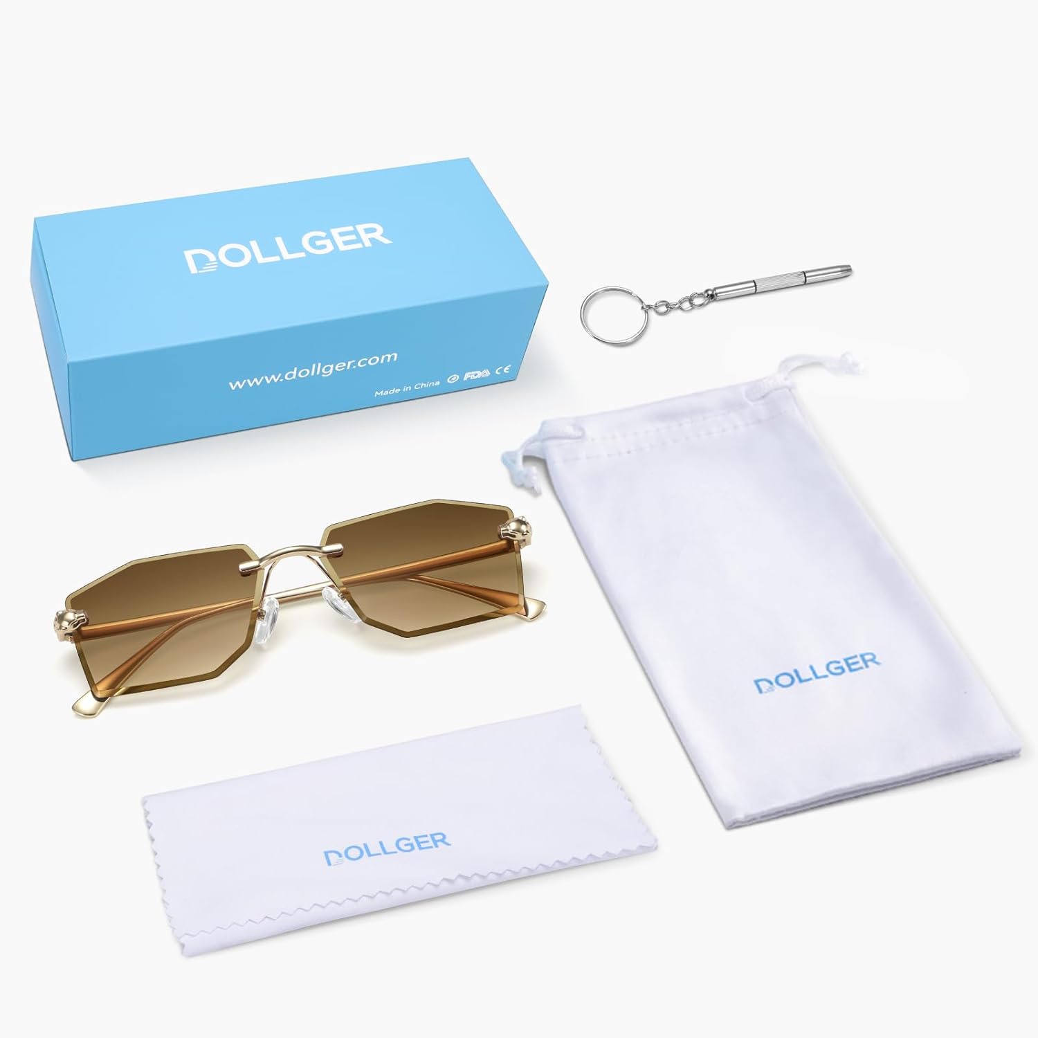 Dollger Rimless rectangle Sunglasses Women Men Fashion Trendy Metal Tinted Shades Clear Y2k Sunglasses - Image 7