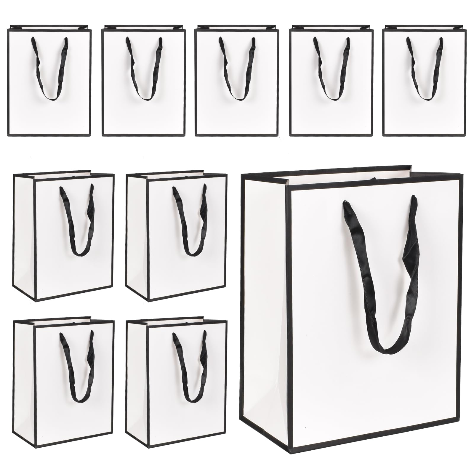 Gift Bag Paper Bag Pack of 10 Paper Bags with Handle 18 x 10 x 23 cm Reusable Kraft Paper Bags for Food Baking Merchandise Shopping Birthday Wedding Christmas Party (White-1)