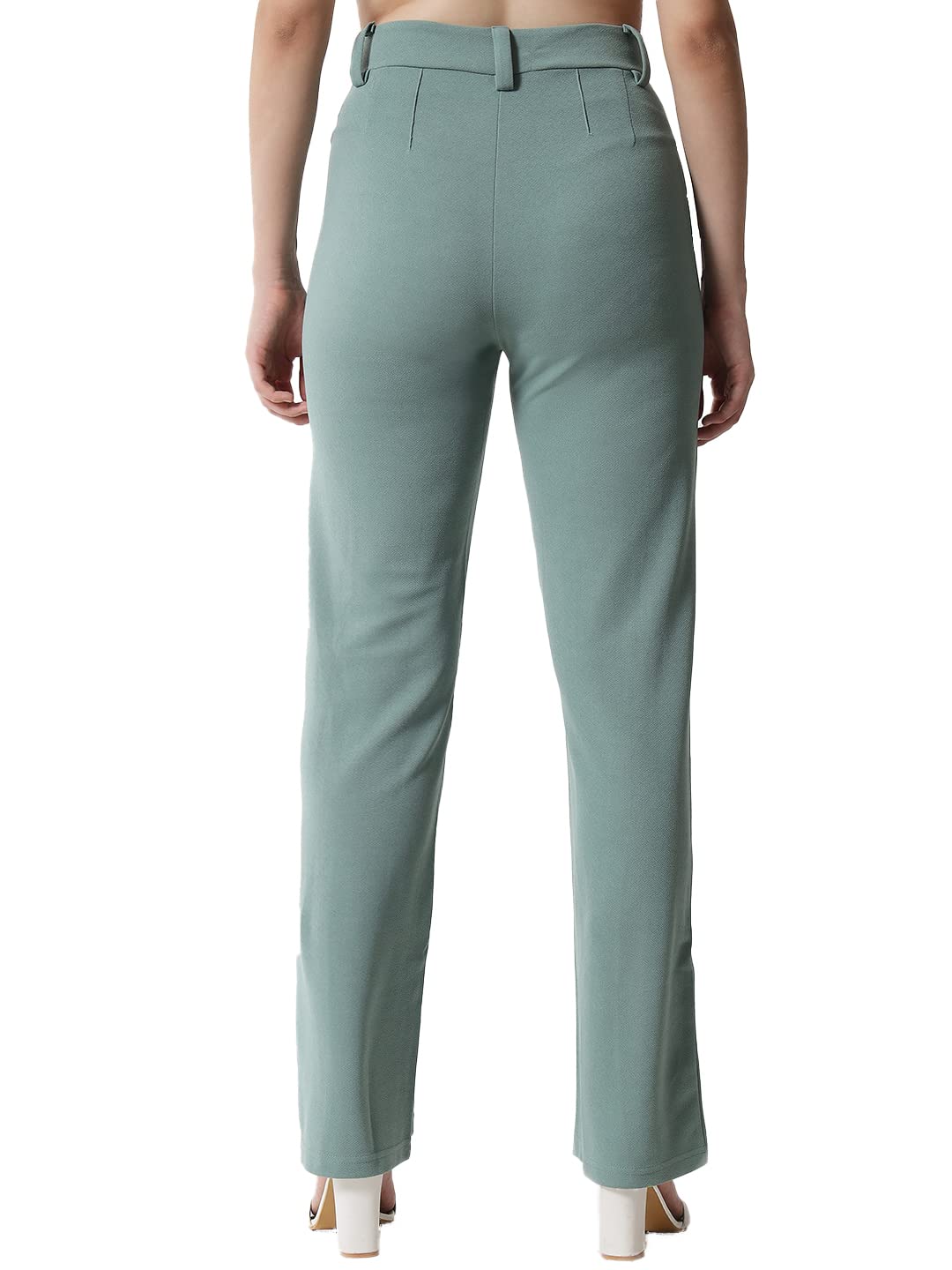 KOTTY Women Polyester Blend Green Solid Trousers(Light Moss Green,34) 2