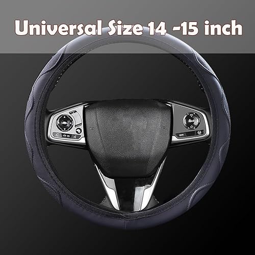 Miniatura 4 de Funda elástica universal para volante de 15 pulgadas, funda de cuero de microfibra suave, transpirable, antideslizante, accesorios duraderos para