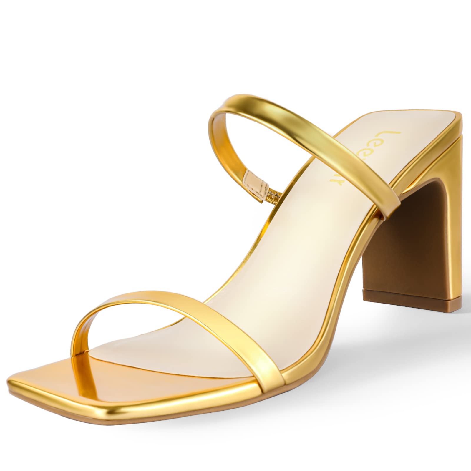 Leevar Square Toe Heels Sandals - White Black Nude Heels Chunky Two Strap Low Heels for Women Leather Mule Sandals Slip On Block Heels for Party Dating Daily Standard Size 2.75 Inch