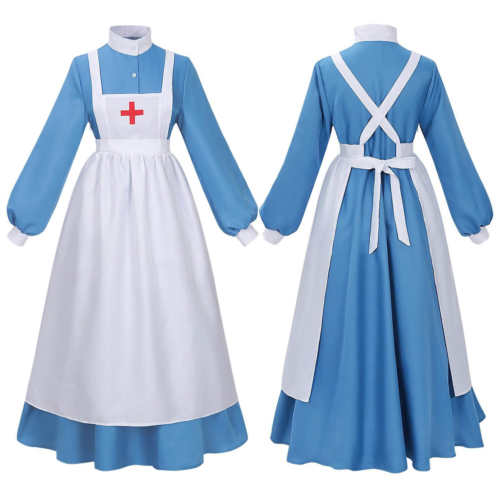 Halloween Costume Historical Nurse Costume and Victorian Dress with Apron Two Piece Set for Halloween Parties, Historical Events, Theatre Performances