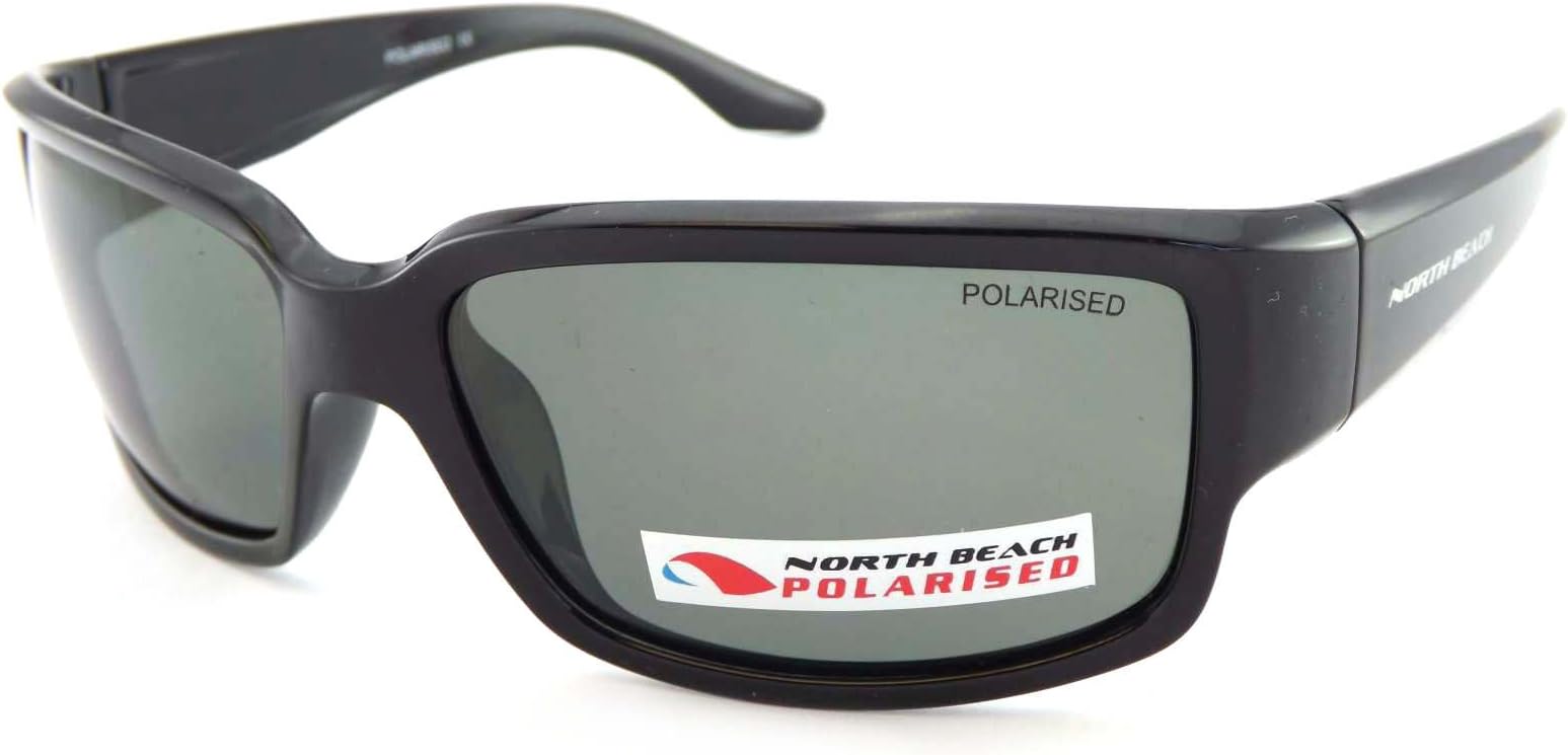North Beach Polarised Pamano Sunglasses Polished Black/Dark Green Lens 70351