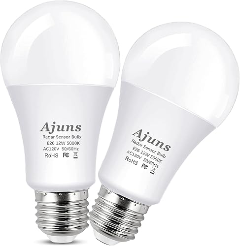 Ajuns Bombillas con sensor de movimiento de radar, A19 12 W (equivalente a 100 W) 120 V, detector de movimiento activado automáticamente, bombillas