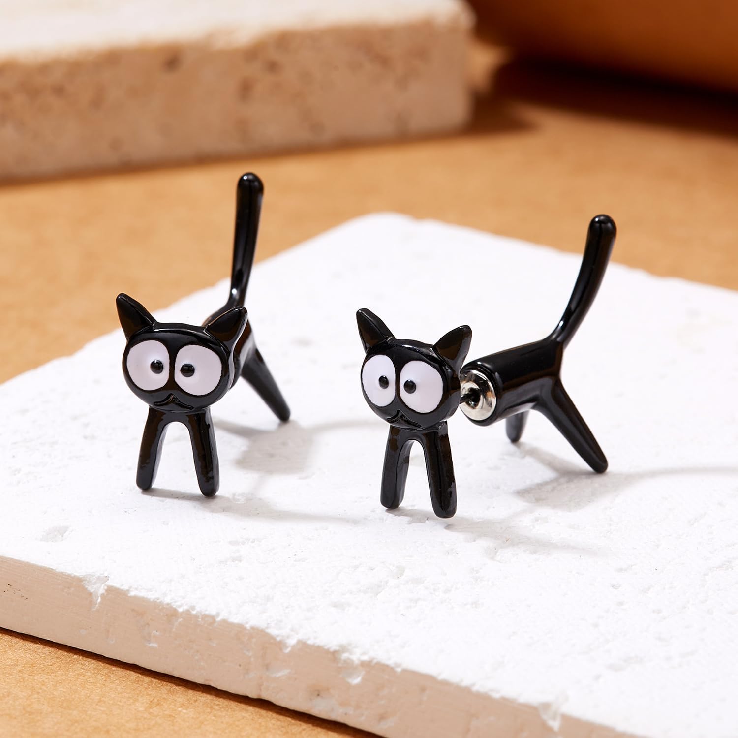 Unique Cat Stud Earrings for Women - Black & White Cat Noir Fun Earrings for Car Lovers - Image 6