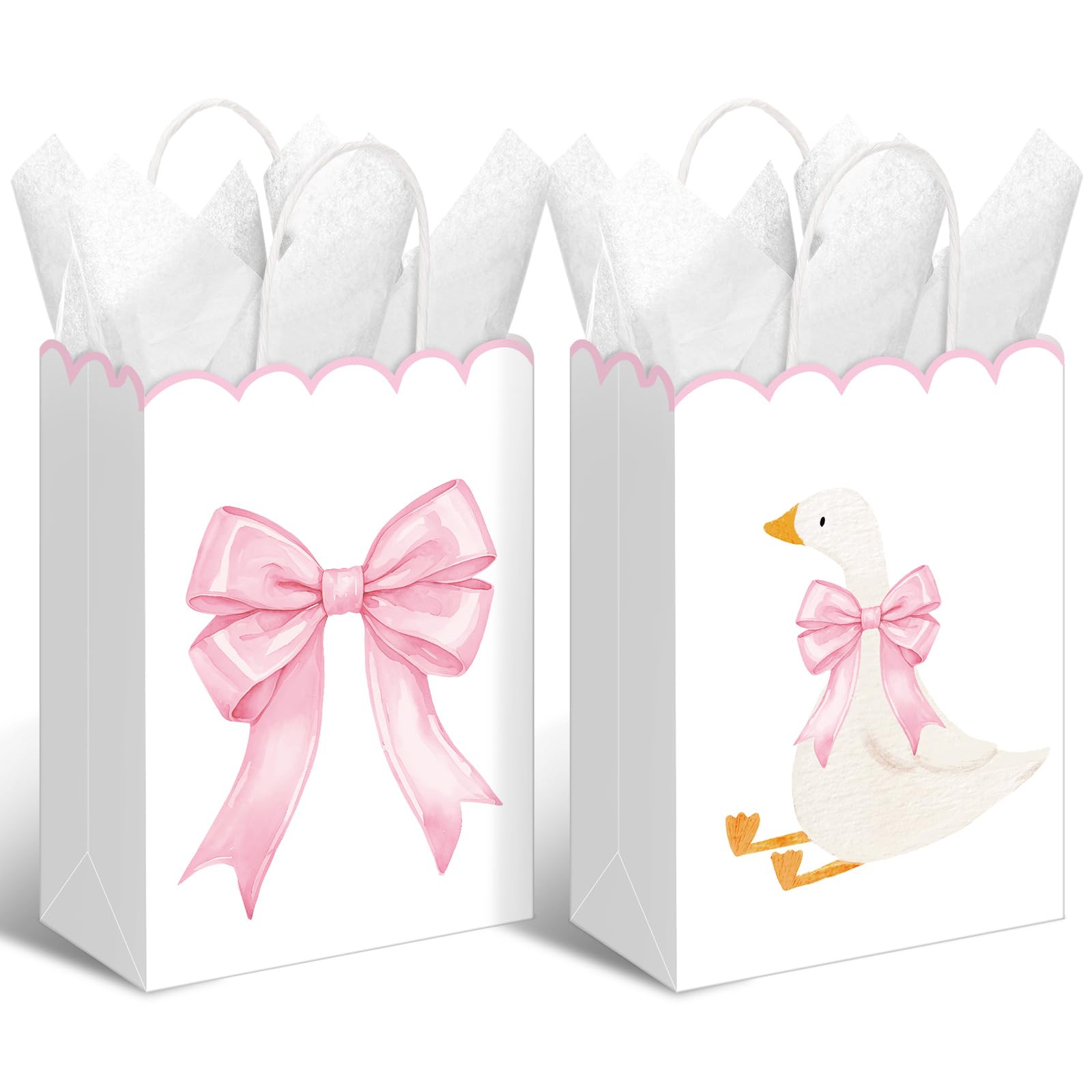 Kolldenn 24 Pcs One Silly Goose Party Favors Cute Treat Bags Gift Gingham Gift Goodies Bags Silly Goose Party Decoration Coquette Bow with Handles for Birthday Baby Shower Supplies (Pink,Simple)
