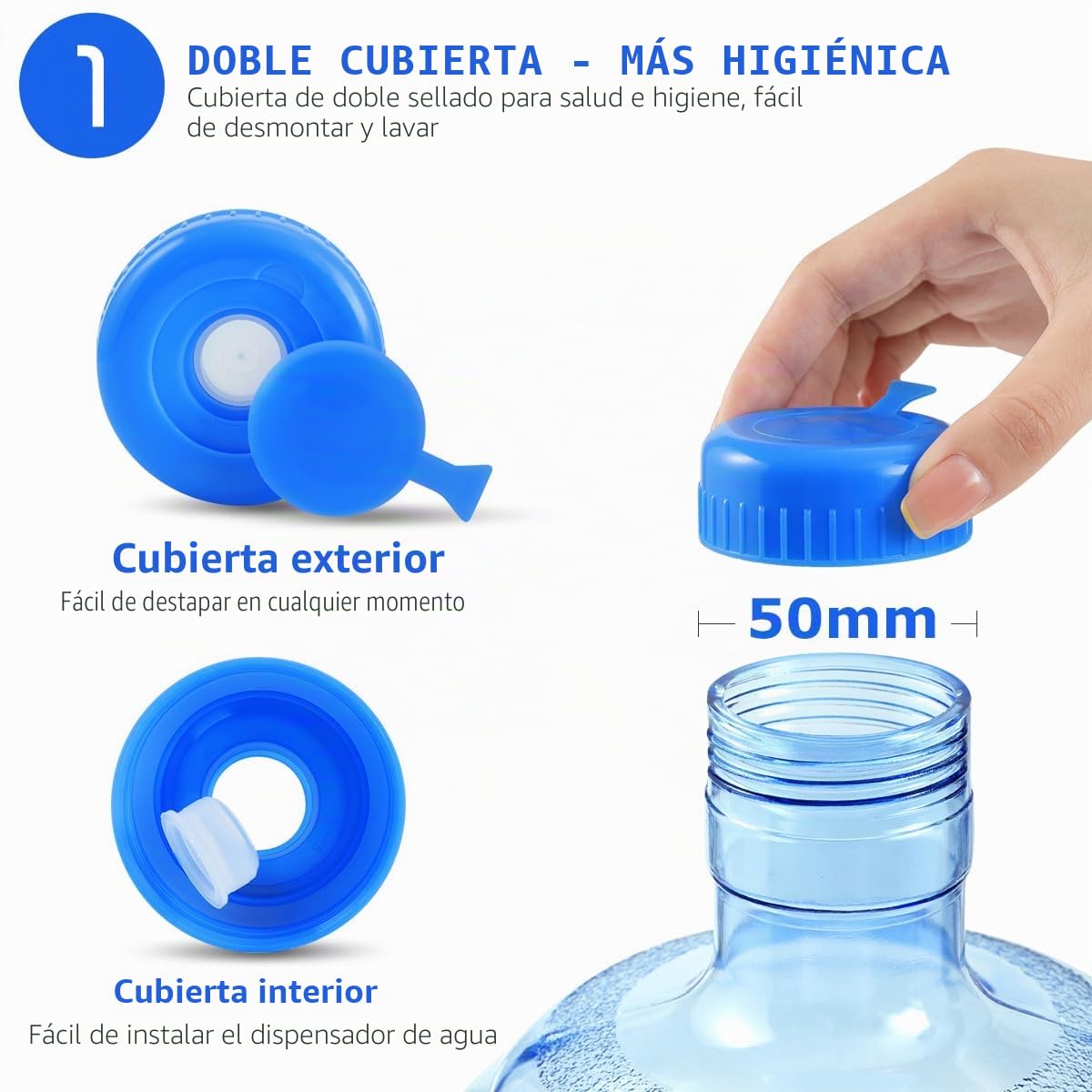 CLISPEED Botella de agua de 5 galones con tapa rosca, plástico grado alimenticio, botella agua mineral, contenedor fácil agarre, asa transporte para viajes al aire,