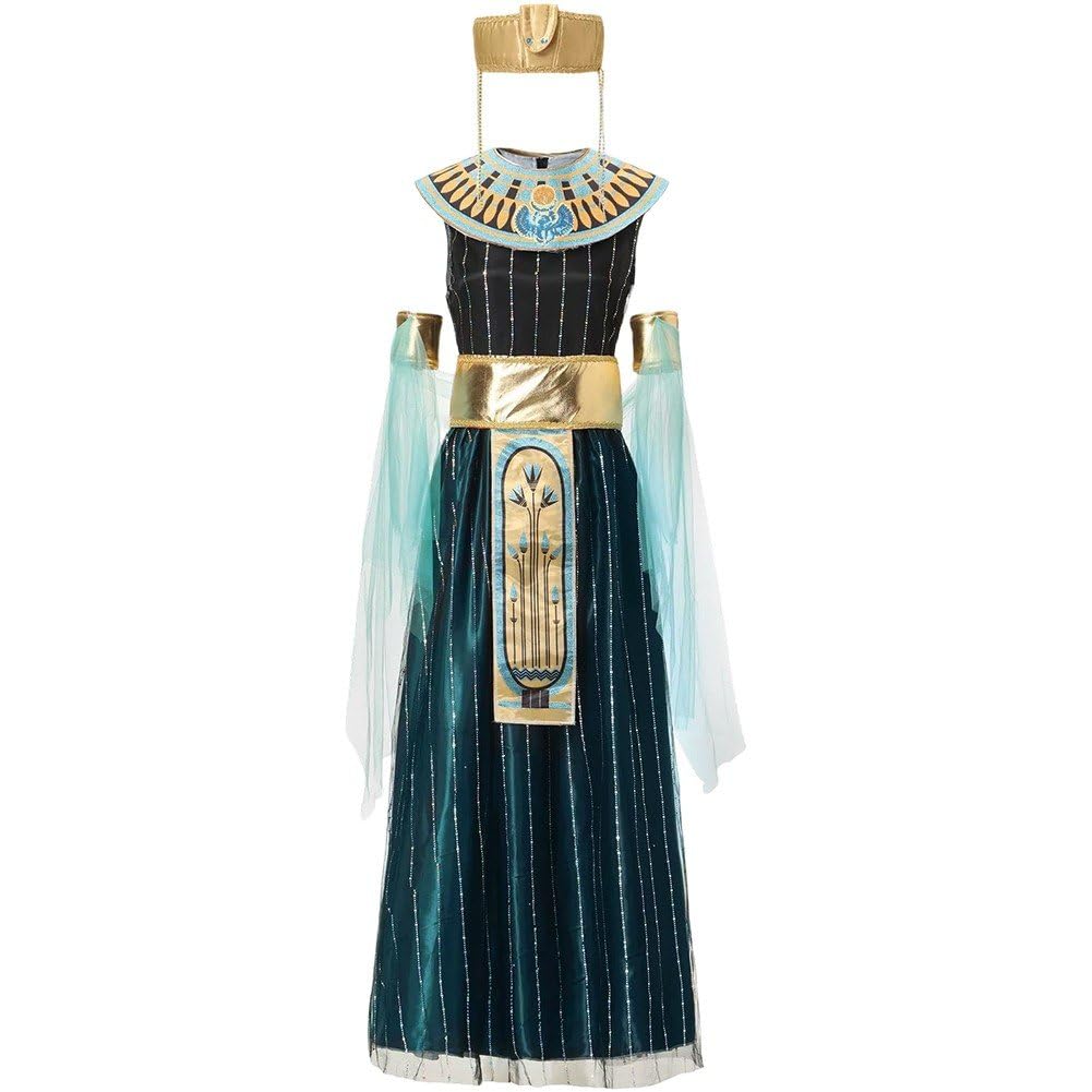 Fituenly Cleopatra Costume for Women Egyptian Queen Dress, Ancient Egypt Princess Halloween Cosplay Outfit, Myth Goddess Carnival Fancy Dress with Accessories