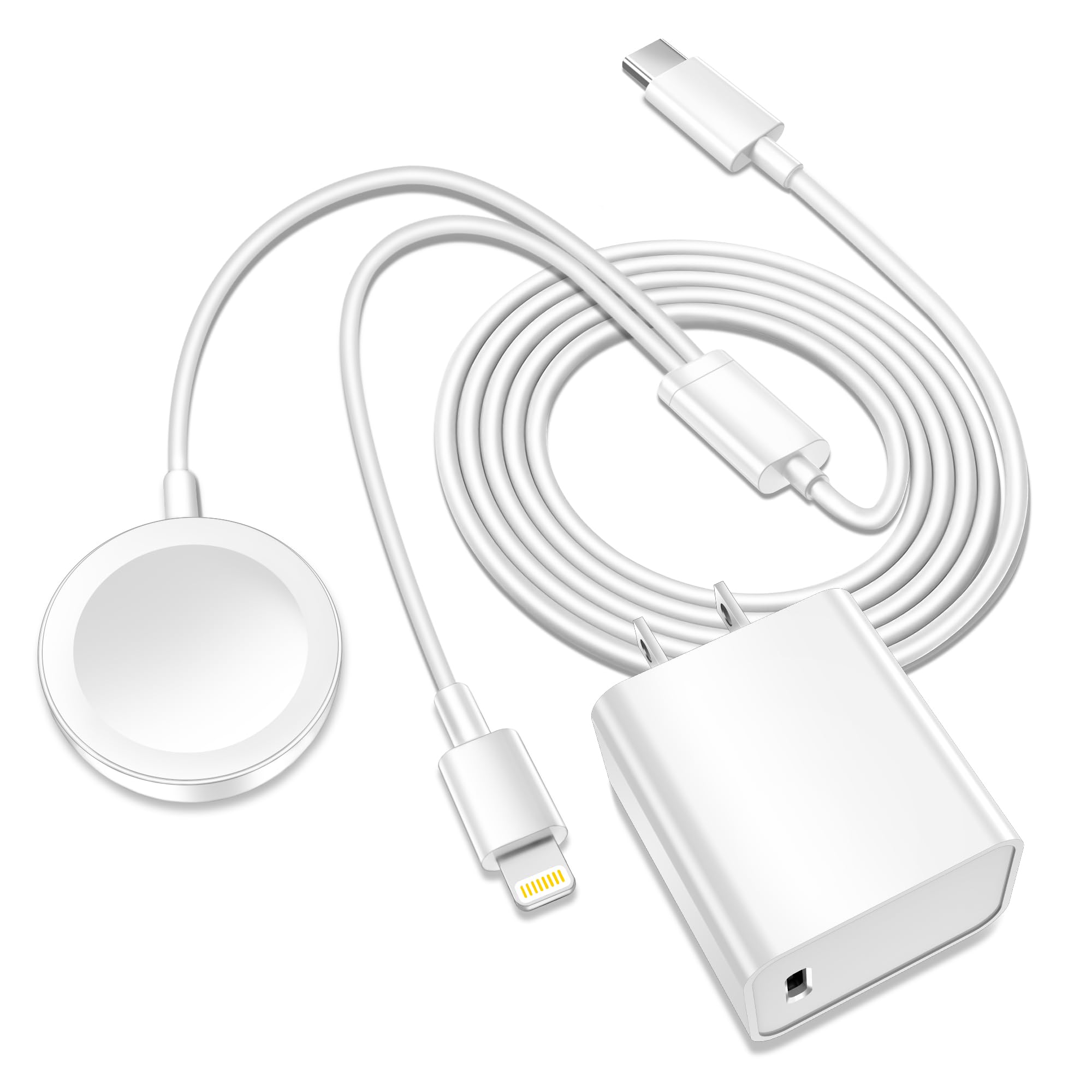 Upgraded Apple Watch Charger,[Apple MFi Certified] 2 in 1 iPhone&iWatch Magnetic Fast Charging Cable 6FT with 15W USB C Adapter, Compatible with Apple Watch Series 9/8/7/6/SE/5/4, iPhone 14/13/12/11