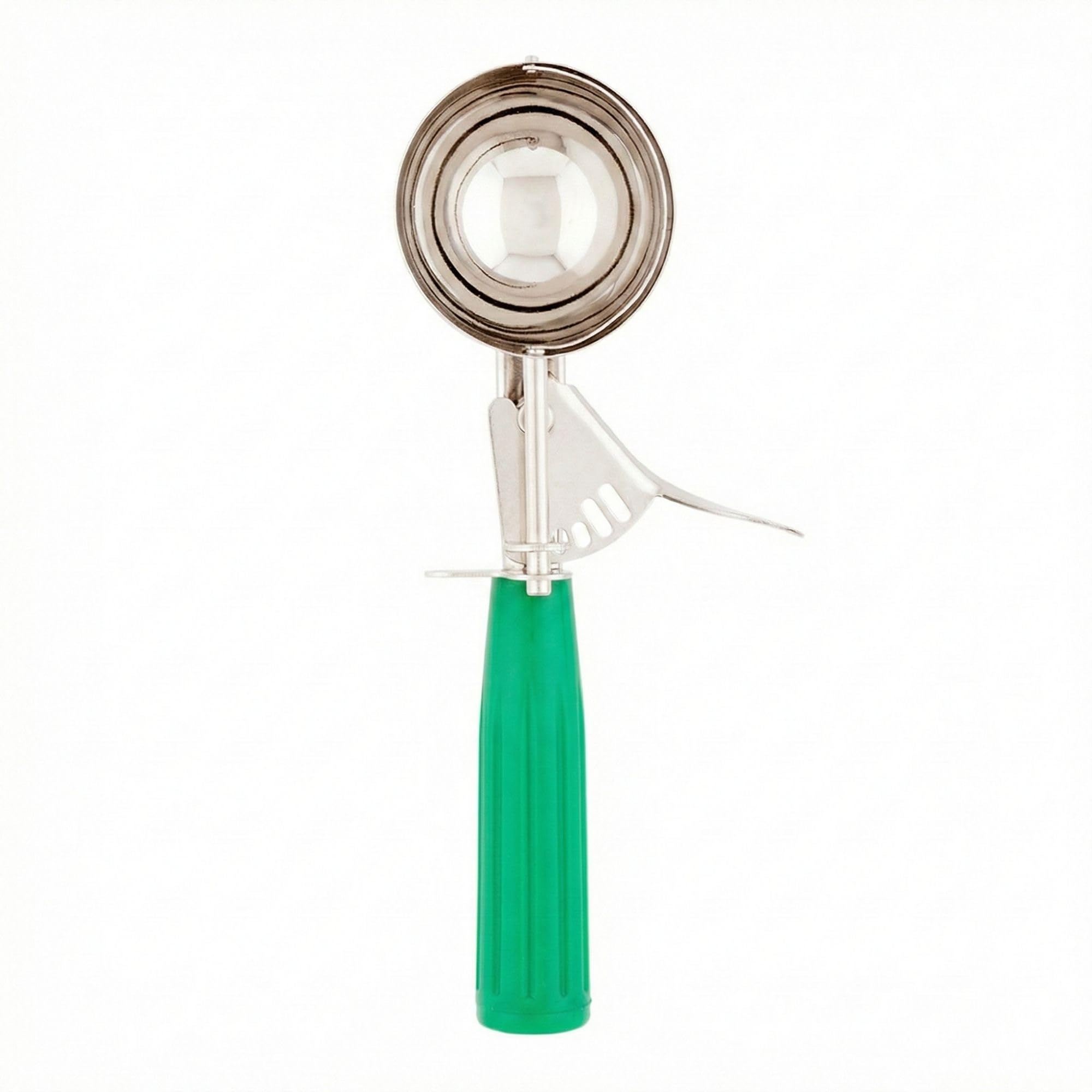 Restaurantware Met Lux 3.25 Ounce Portion Scoop 1 Trigger Release Cookie Scoop - With Green Handle Stainless Steel Disher For Portion Control Scoop Cookie Dough Cupcake Batter Or Ice Cream