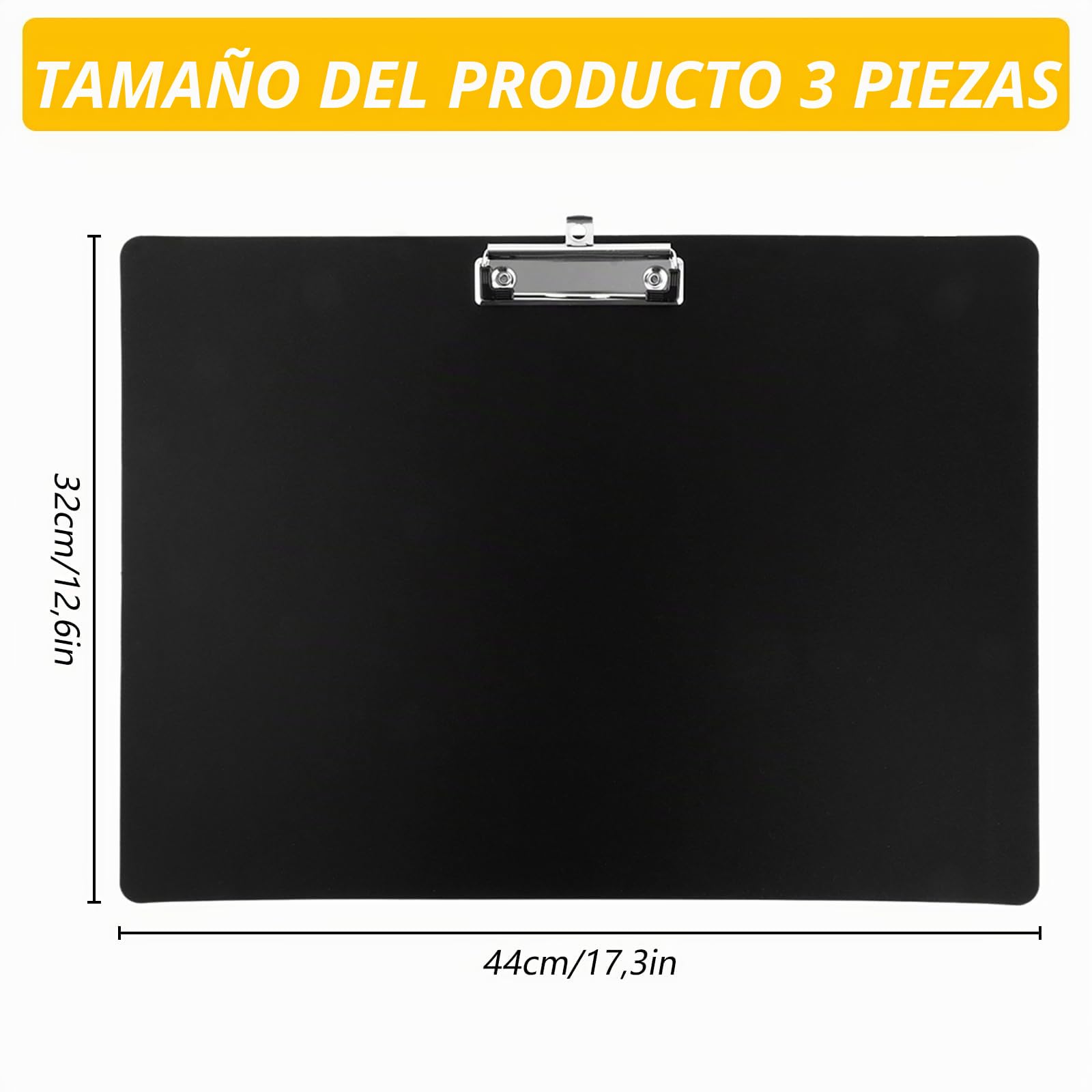 3 Piezas Portapapeles A3 Horizontal Plástico 2 mm | Pinza Firme para Hojas Grandes; Superficie Lisa para Escribir; Ligero para Oficina Taller y Obra