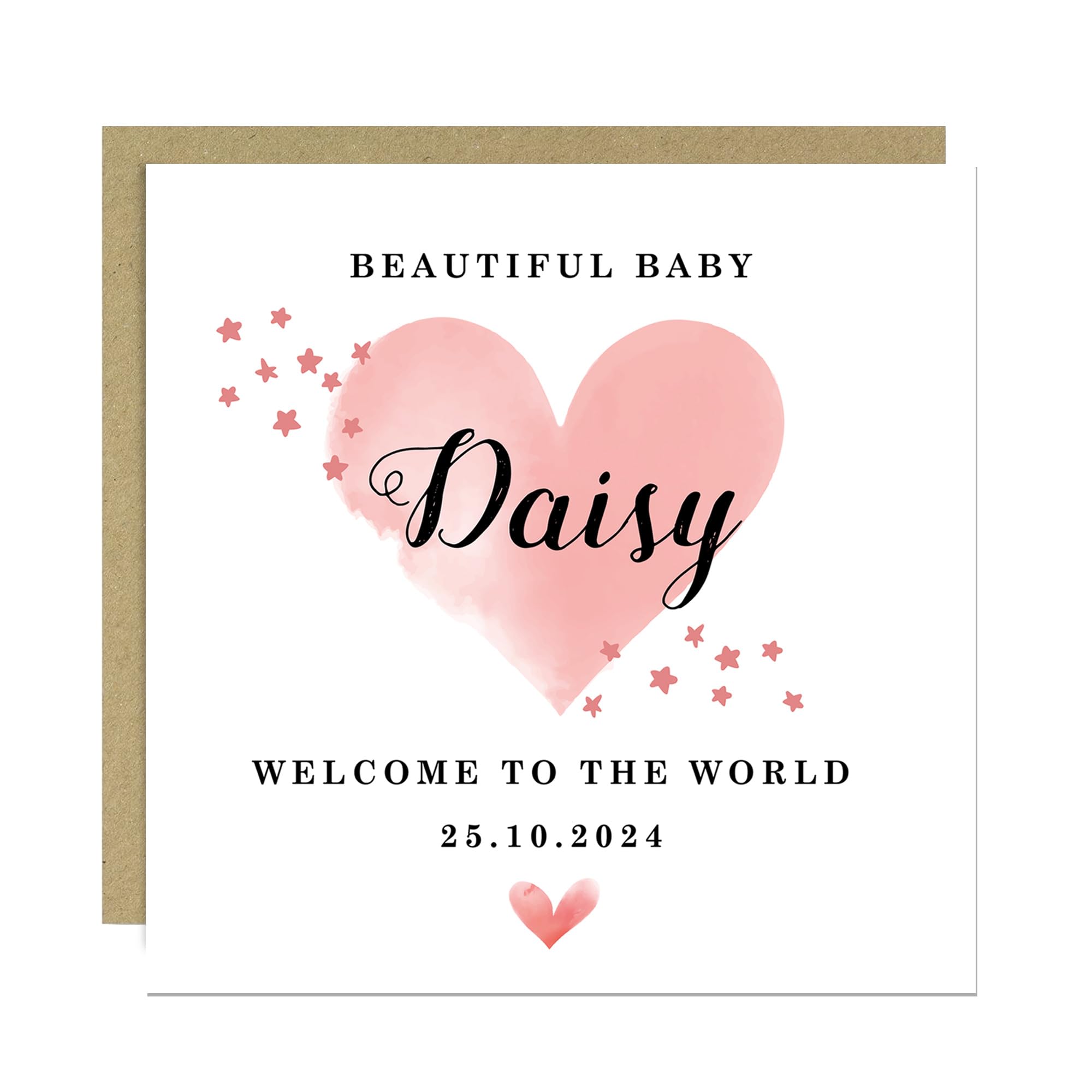 RED OCEAN New Baby Card Watercolour Personalised Welcome to the World Card For Baby Girl Cards For New Mummy And Daddy Congratulations With Envelope