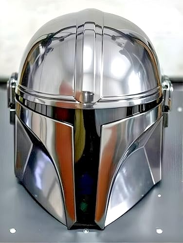 Miniatura 2 de Casco Mandaloriano de acero calibre 18, casco medieval Boba Fatt Mandalorian, pulido plateado