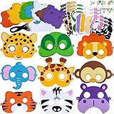 Winlyn 27 Sets Jungle Animal Masks Craft Kits Safari Animal Face Masks DIY Foam Zoo Animal Party Mask Art Sets Animal Face Stickers for Kids Jungle Safari Birthday Classroom Activities Party Favors