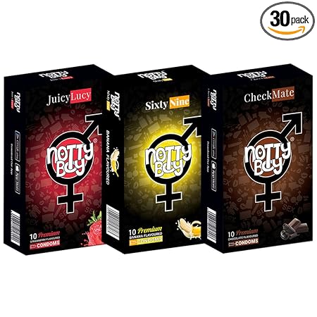 NOTTY BOY All Delicious Chocolate,Green Apple, Ultra Thin Banana Flavoured Without Dotted Condoms For Men And Women ? 30 Count