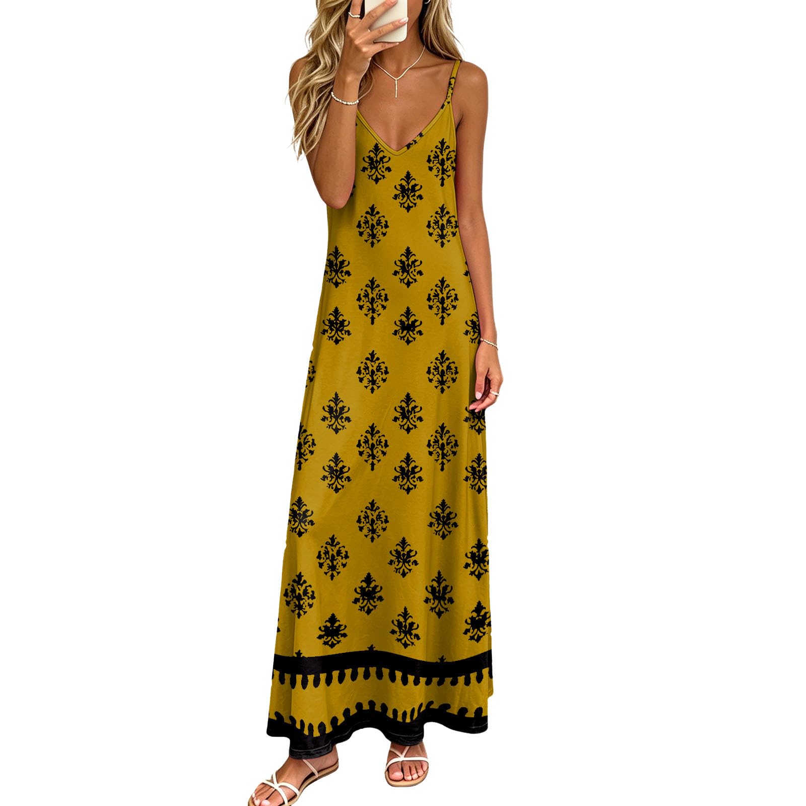 Vestito Donna Lungo Estivo Abito Estivo da Donna alla Moda e Casual con Scollo a V e Maniche Lunghe, Ideale per Vacanze al Mare o in Resort. Vestito in Lino