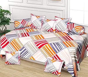 Kuber Industries Multi Check Printed 8 Pieces - 1 Single bedsheet with 5 Cushions Covers and 2 Bolster Covers Cotton Diwan Set (Merganta & Grey)-44KM0172