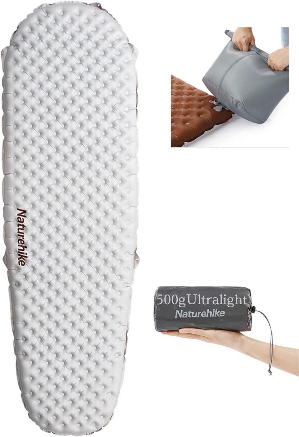 Naturehike Ultralight Inflatable Sleeping Pad -R-Value 5.8 withstands -20°C 8 Layers and Aluminum Film Insulation，for Camping, Backpacking, Hiking, with Inflatable Bag