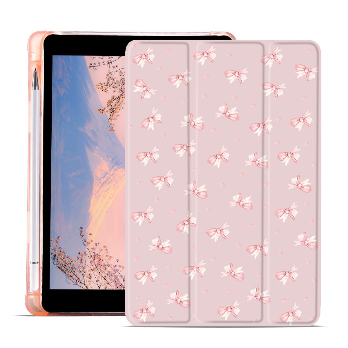JOYLAND Kawaii Bow Design Case for iPad mini 4/iPad mini 5 7.9 Inch with Pencil Holder Cute Bowknot Pink Girly Cover Auto Wake/Sleep Foldable