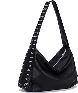 GETERUUV Studded Hobo Bags for Women Black Shoulder Bag 90s Y2k Tote Bag Soft Leather Fall Bags Large Punk Studded Bag Purse
