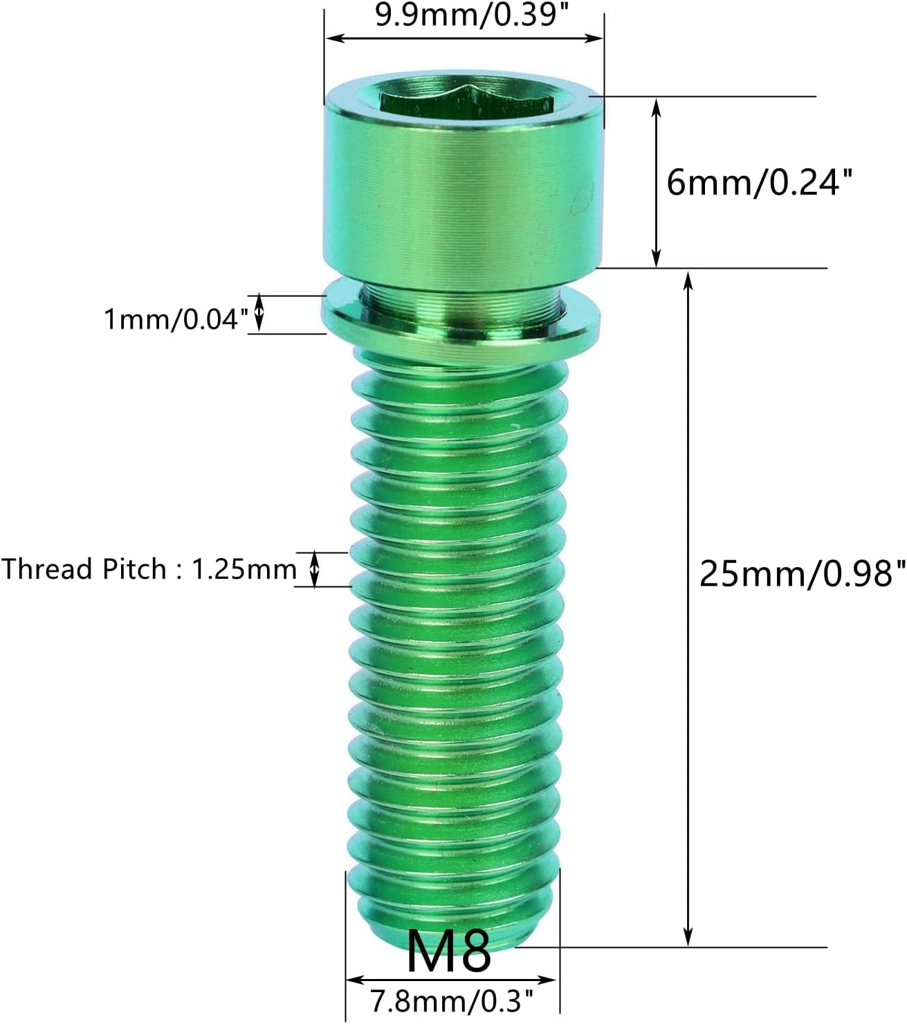 6Pcs Titanium M8 x 25mm Ti Bolt with Washer for Bicycle Stem