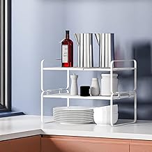 RELOVE Cucina in metallo con mezze mensole a scomparsa in angolo, per armadi per controsoffitti, dispensa, cibo e utensili, 36-60 x 21 x 36,5 cm (bianco)