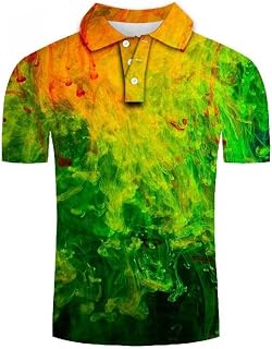 Golf Golf Shirts For Men,Unisex 3D Printed Golf T-Shirt Breathable Psychedelic Green Golf Shirt Summer Quick Dry Golf Tennis Shirts Soft Short Sleeve Slim-Fit Tshirts For Men Teens Blouse Tops