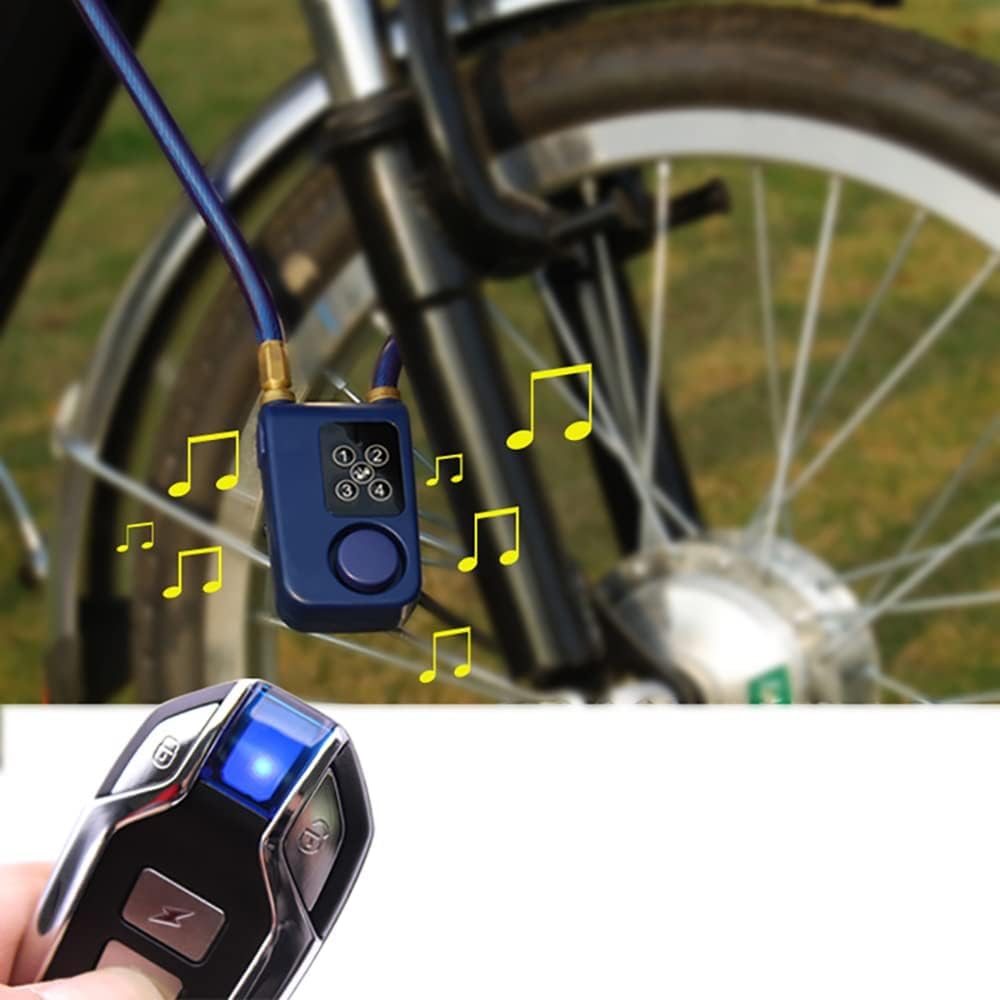 Allarme antifurto con vibrazione, telecomando wireless, senza chiave, impermeabile, con cavo di sicurezza da 83 cm, catena digitale in acciaio per bicicletta, moto, scooter, attività