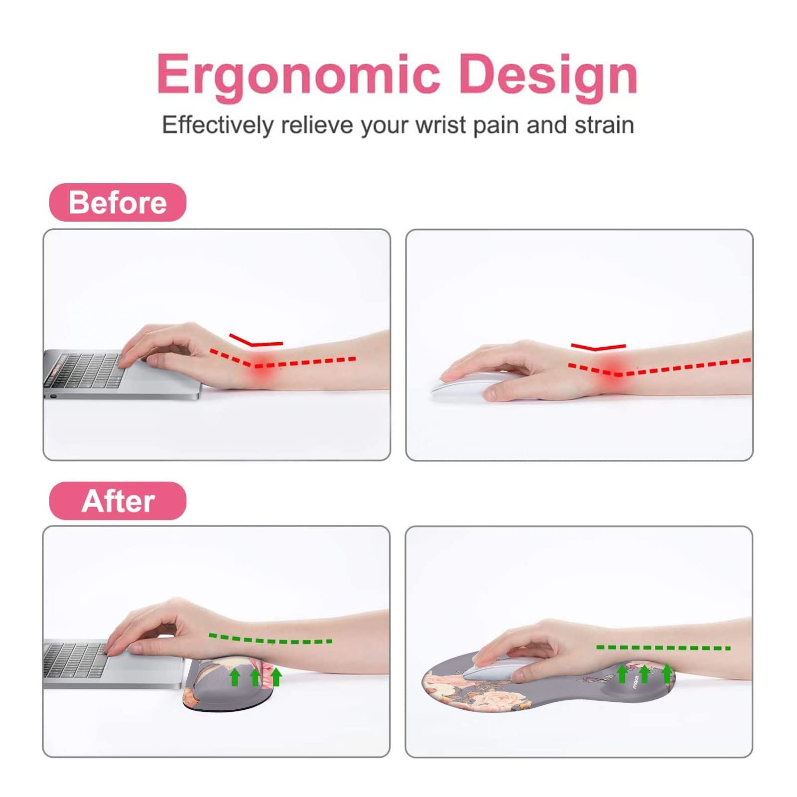 MOSISO Wrist Rest Support For Mouse Pad&Keyboard Set, Circle Curved Ergonomic Mousepad&Coaster Non-Slip Base Home/Office Pain Relief&Easy Typing Pad With Soft Cloth&Silicone Lining, Olive Green - View #11