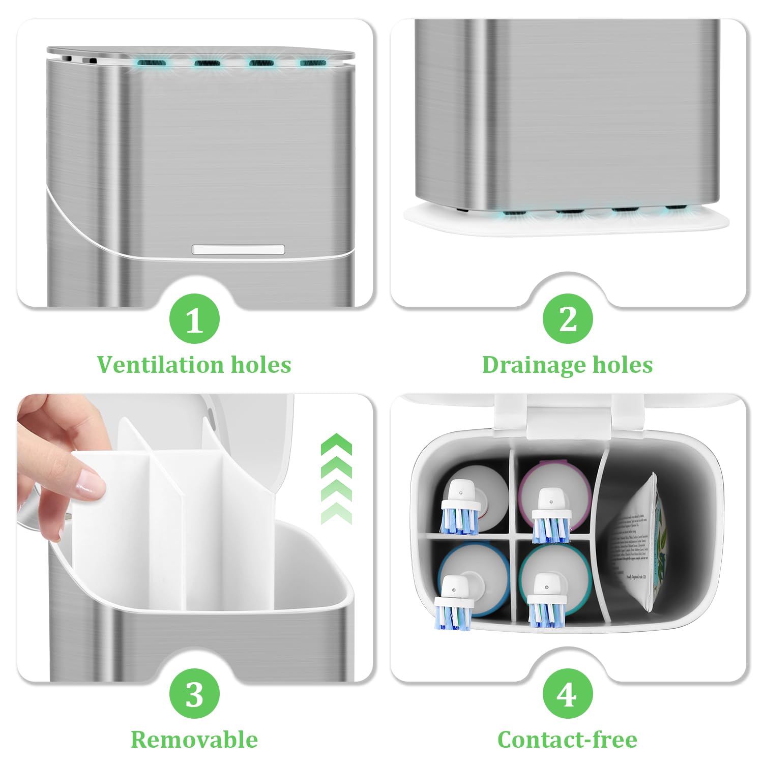 GFWARE Soporte para cepillo de dientes eléctrico con tapa, soporte para cepillo de dientes a prueba de polvo para baño, pasta de dientes cubierta y soporte para cepillo de dientes con drenaje