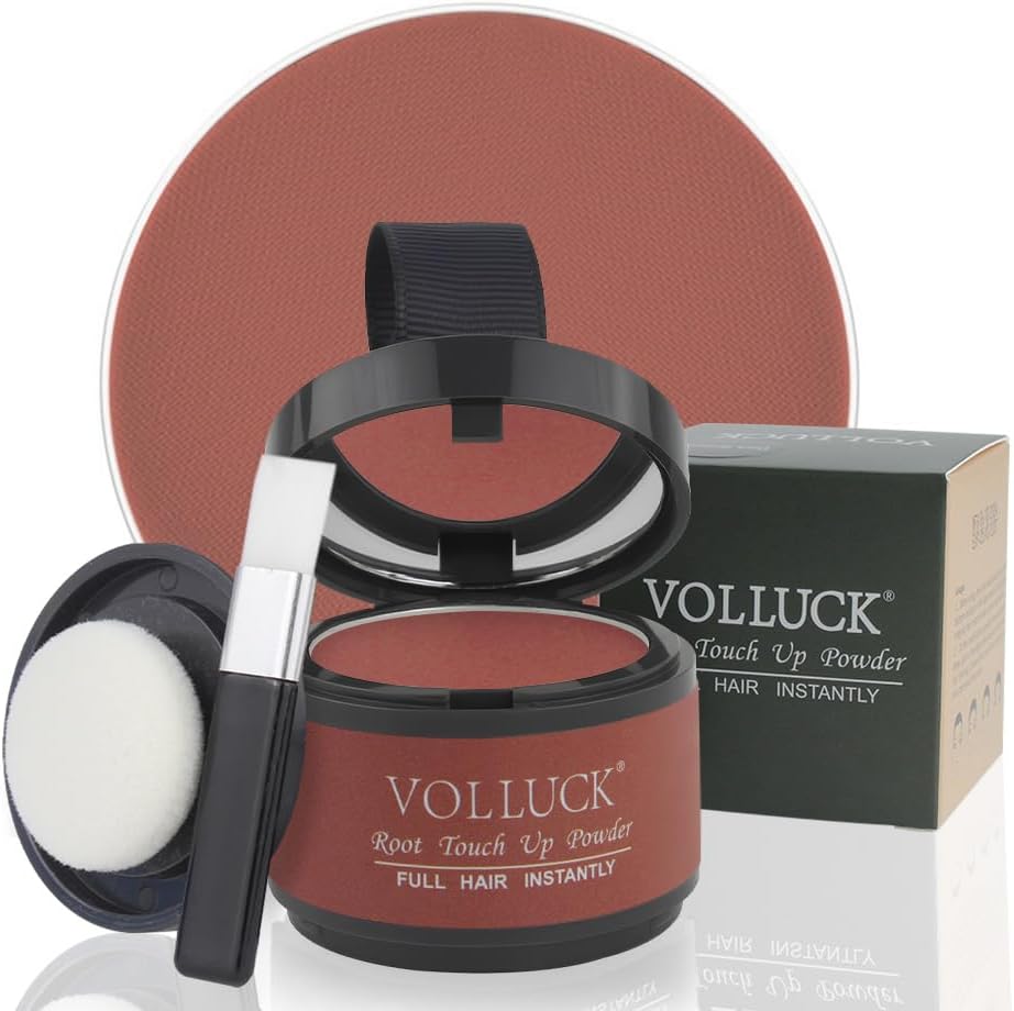 VOLLUCK Root Touch up Powder 4g – Covers Grey Roots & Conceals Thinning Hair, Hairline Powder for Men & Women – Natural Look, Easy to Use & Compact for Quick Touch Ups (Red Brown)
