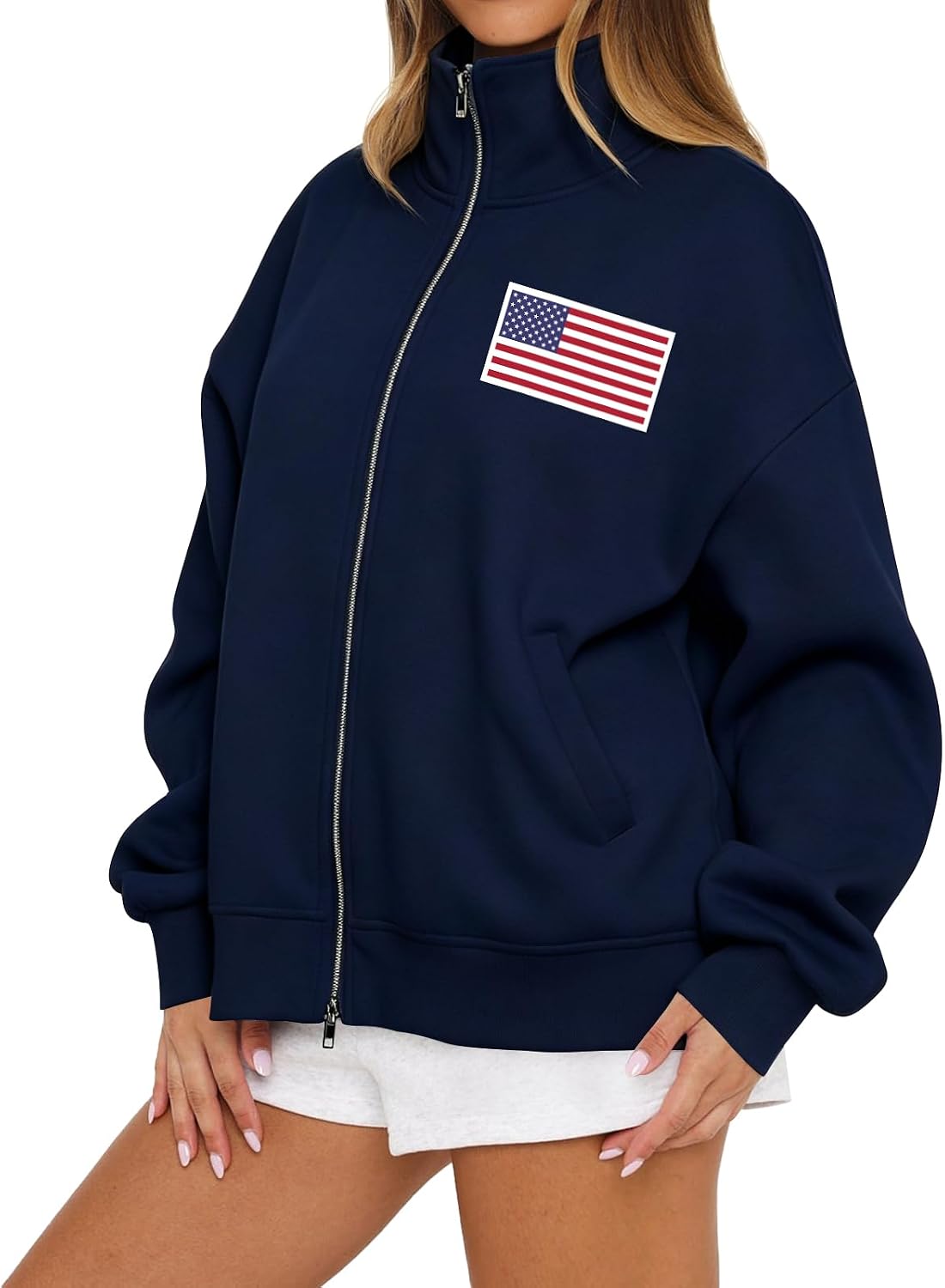 BONITEE Womens Zip Up Sweatshirts Long Sleeve USA Graphic Pullover Hoodies image 2