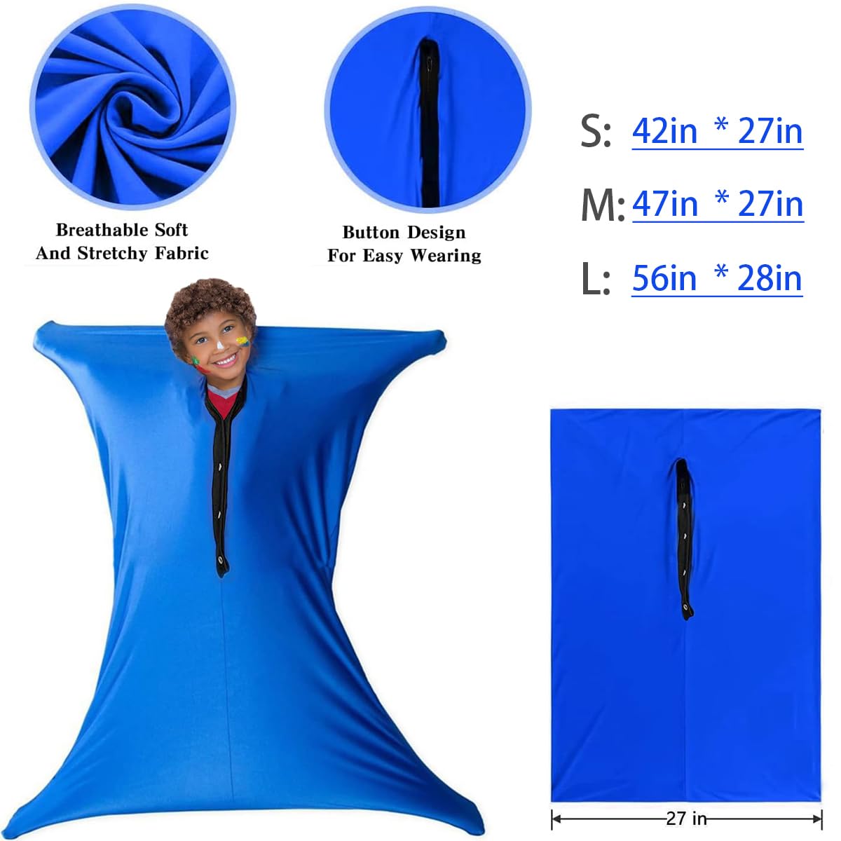 Tuxepoc Sensory Body Sock for Kids, Full-Body Wrap, Stretchy Body Sox, Relieve Stress, Autism, Anxiety (S(42"x27"Height 89-115CM)) - Image 2