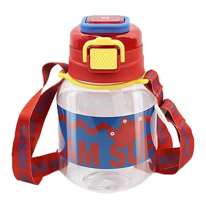 Attro Spike Kids 670ml Water Bottle with Straw Lid & Nylon Strap BPA Free Leak Proof Ideal for Toddlers - Red
