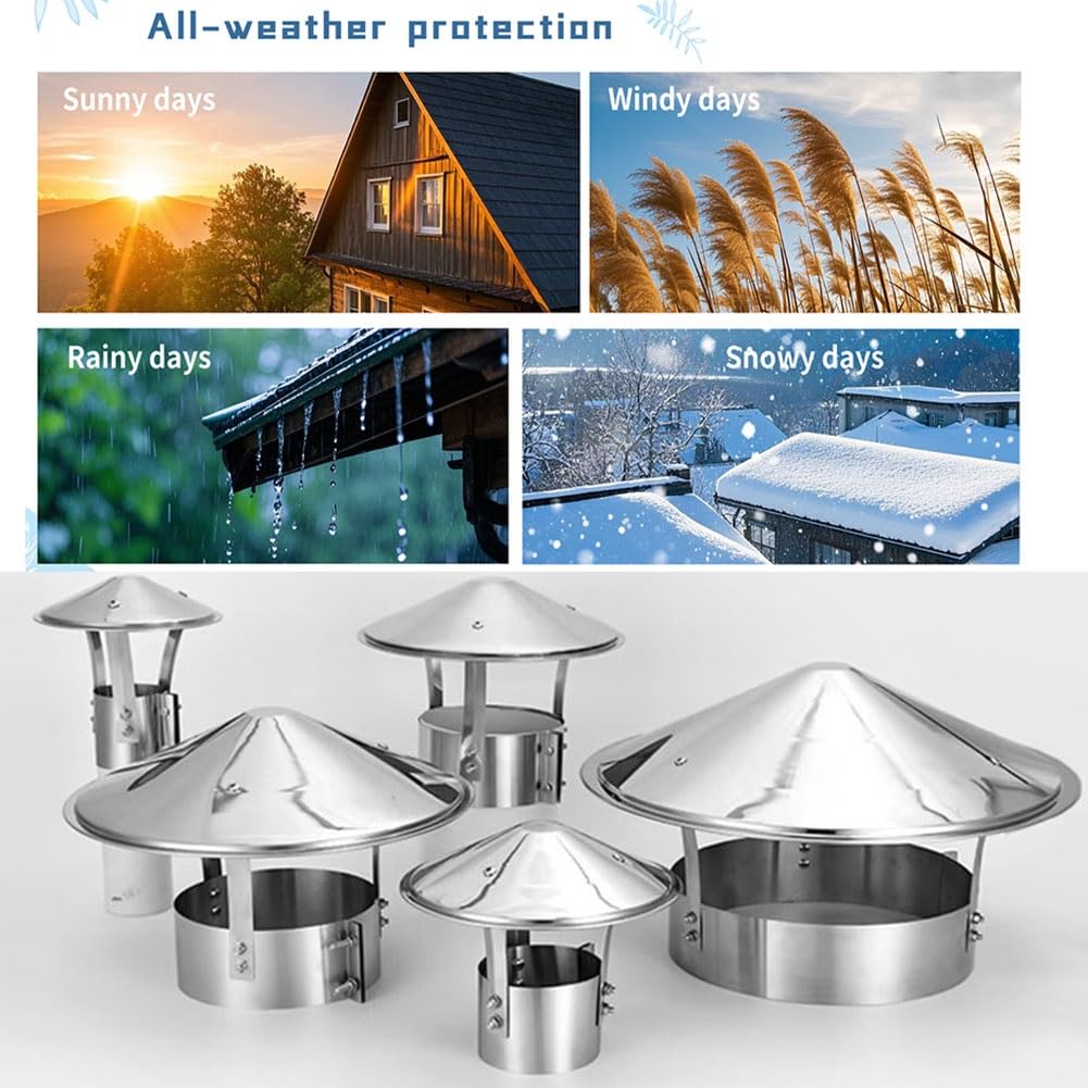 Tapa para Chimenea de Acero Inoxidable 304, Cubierta para Conducto de Chimenea Sombrero de Chimenea para Tubo de Estufa, Campana de Escape de Techo(210 mm/8.3 in)