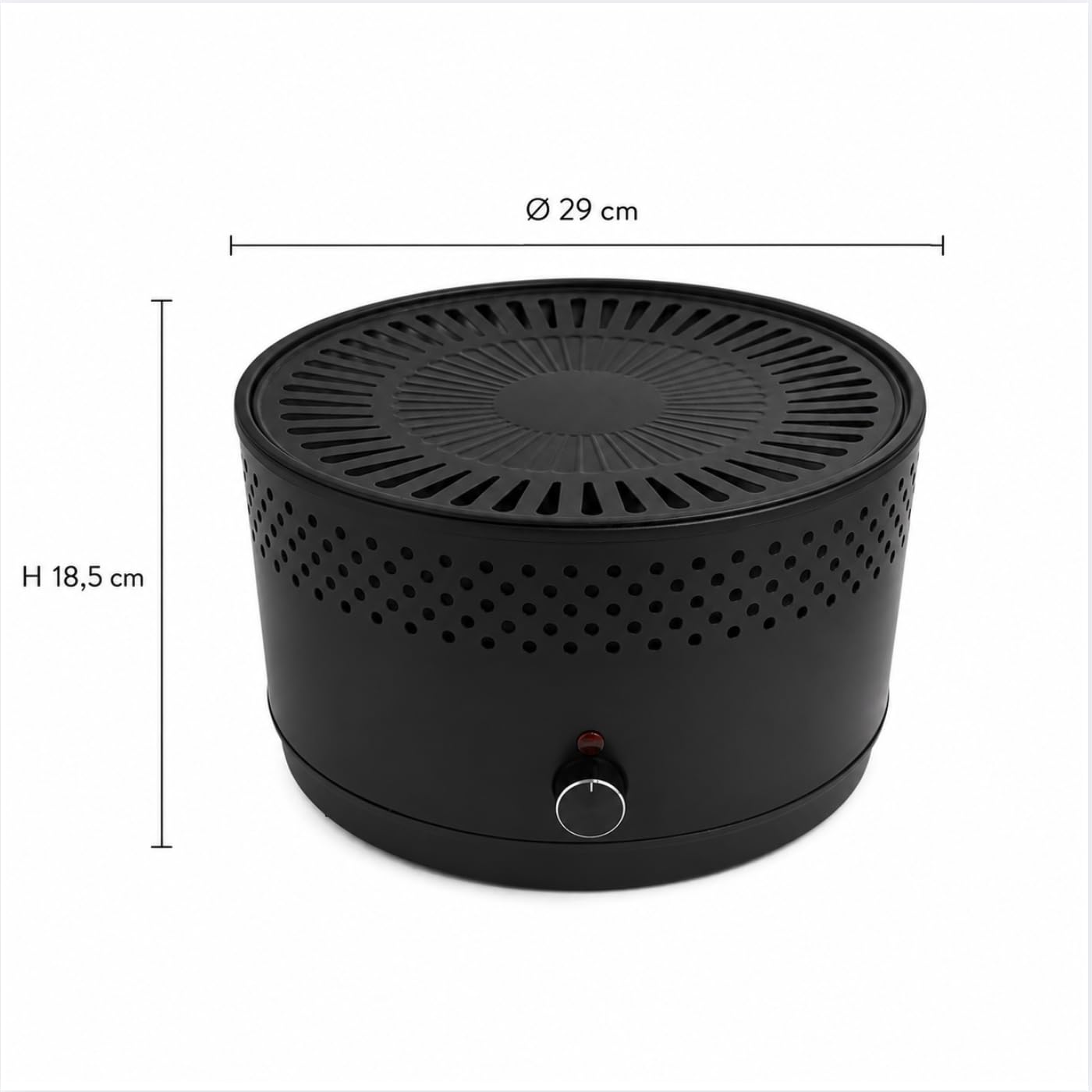 3 PAGEN® Barbecue elettrico a carbonella con ventola, adatto per balcone, terrazza e parco, barbecue da campeggio senza fumo, piccolo e compatto, con pinza, pennello e custodia, diametro 29 cm