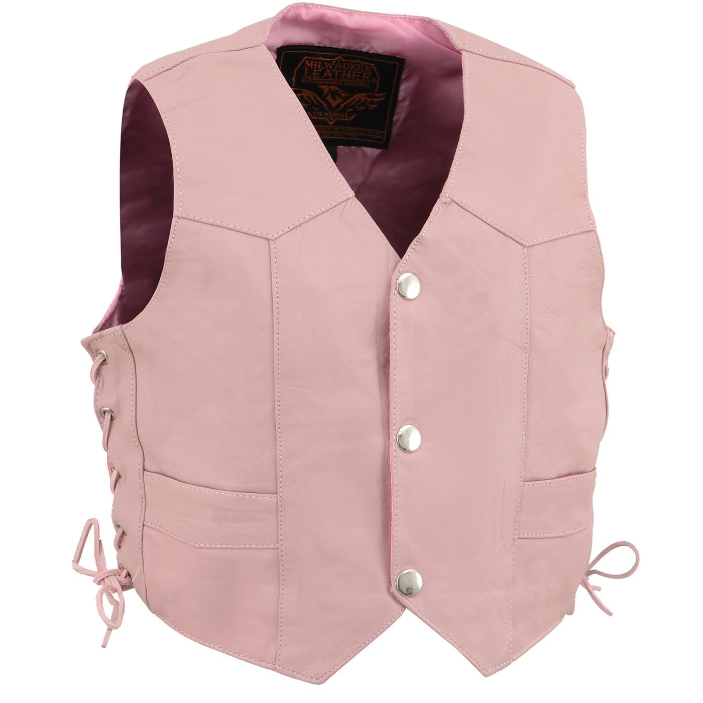 Milwaukee Leather SH2011LPNK Girls Pink Classic Three Snap Leather Vest - Large