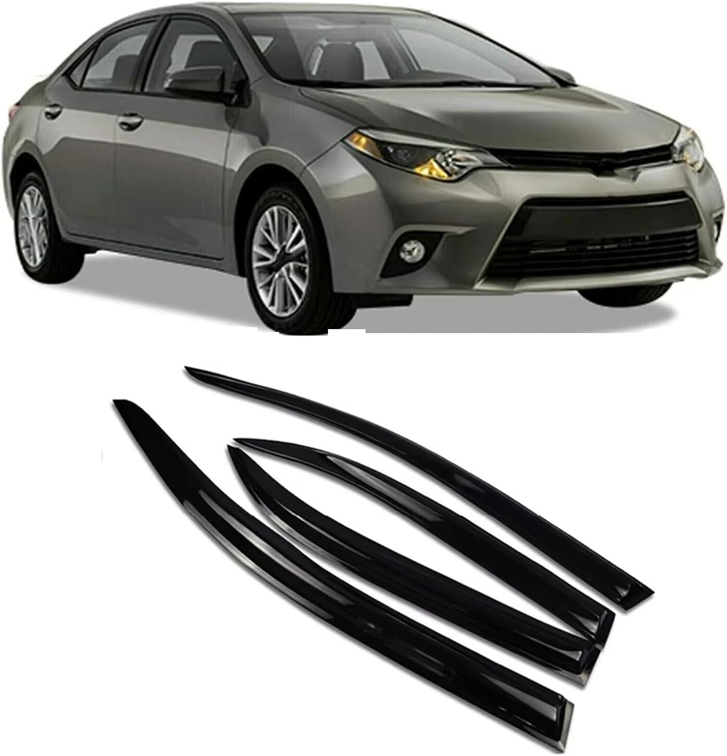 Liufangfc Normal Wind Deflectors For Toyota Corolla 2014-2017 Sedan – 4Pc Tape-On Smoked Visors, Weatherproof, Anti-Salt/Snow, Low-Noise