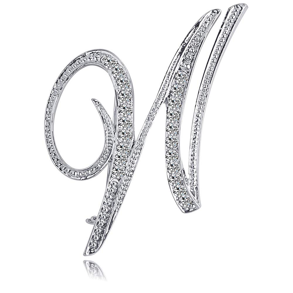 Letter Brooch Pins Initial Rhinestone Brooch for Women Crafts Silvery A-Z