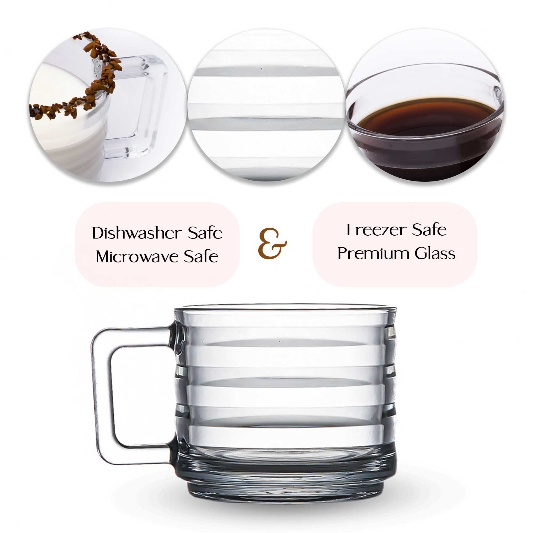 Lot de 6 Tasses à Café Empilables en Verre, Verres à Latte Entièrement Trempés, Tasses à Espresso, Verres à Café et du thé, Tasses en Verre pour Boissons Chaudes avec Poignées (250 cc/8,5 oz)