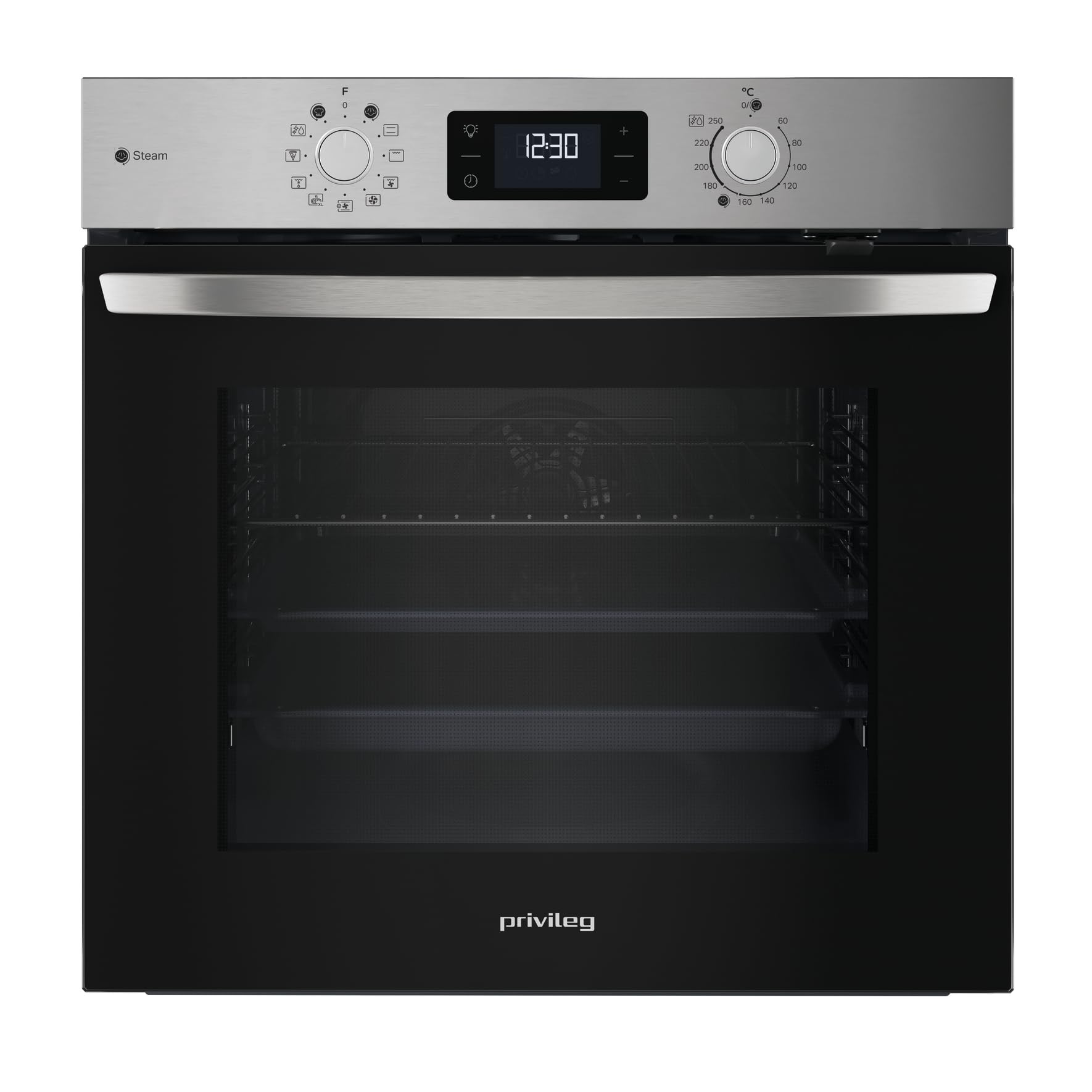 Privileg PBA2S85HU1I Einbau-Backofen, Heissluft,11 Funktionen/Hydrolyse & Dampf/Multi-Level-Kochen/Pizzafunktion / 1-fach Teilauszug/Schwarzglas