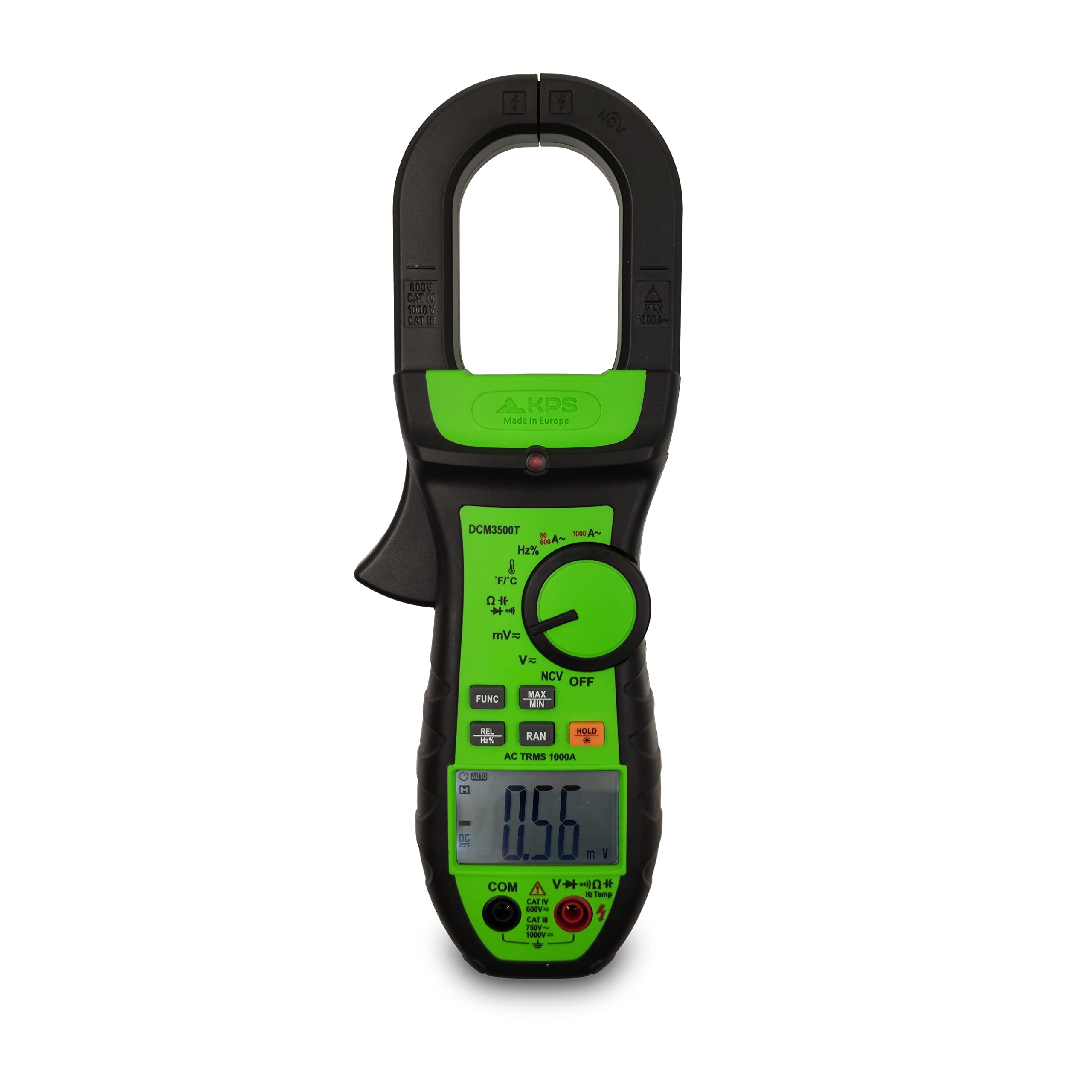 KPS-DCM3500T Pinza Amperimétrica Profesional Corriente AC TRMS 1000A Tension DC:1000V AC:750V Resistencia Frecuencia Hz/Duty/% Capacitancia y Temperatura 6000 Cuentas NCV CAT.IV