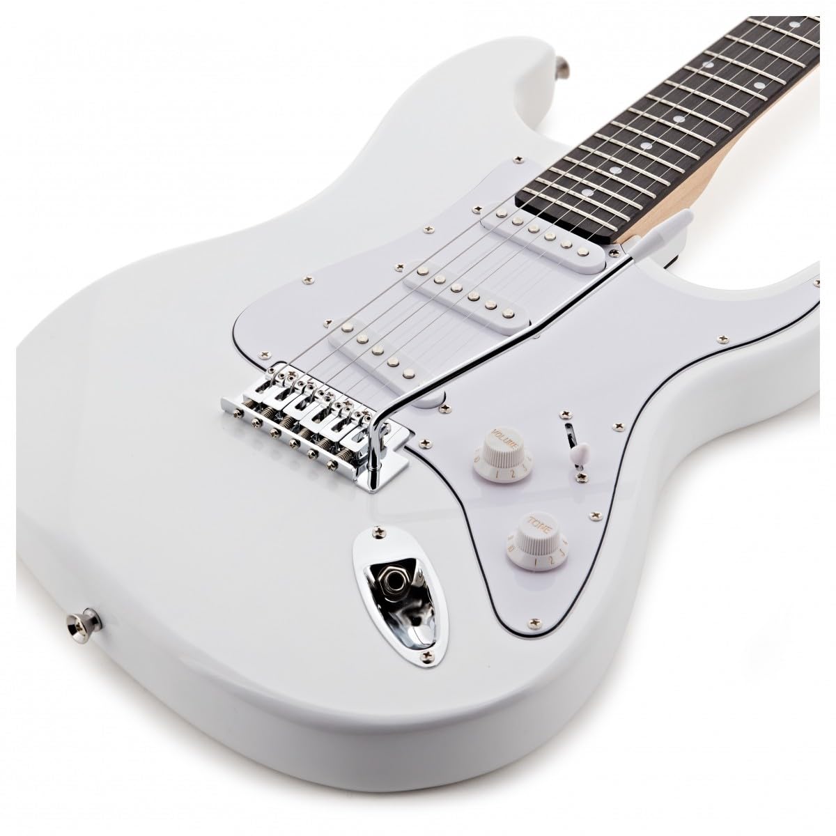 Chitarra Elettrica LA Bianca, Ampli 15W e Accessori | Manico e Corpo Leggeri e Comodi, Ampli Portatile con EQ 3 Bande e Overdrive, Ampli Pronto per il Palco e Pacchetto Completo