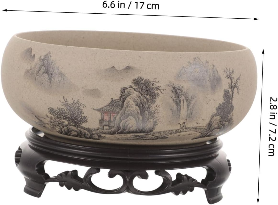 OSALADI Ceramics Water Lily Bowl Large Hydroponic Planter Garden Plant Bowl Planting Container Water Lily Container with Base Stand Fountain Bowls Fish Pond Bird Bath Bonsai Planter