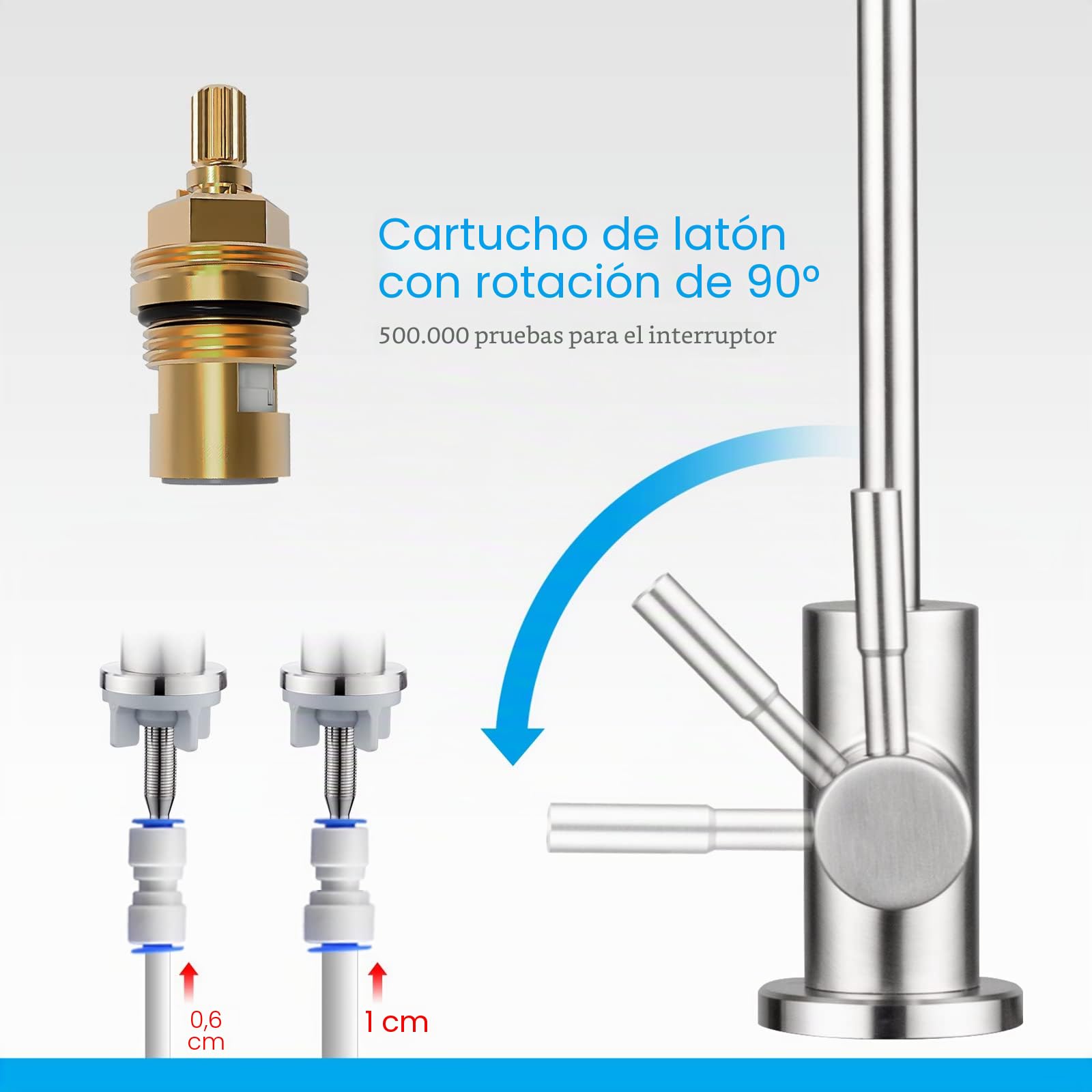 Ibergrif, M22301A, Grifo de Osmosis Inversa, Grifo de Cocina Agua Potable, Acero Inoxidable, Giratorio 360 grados, Grifo de Osmosis Inversa con Adaptador de 2, Grifos, Plata