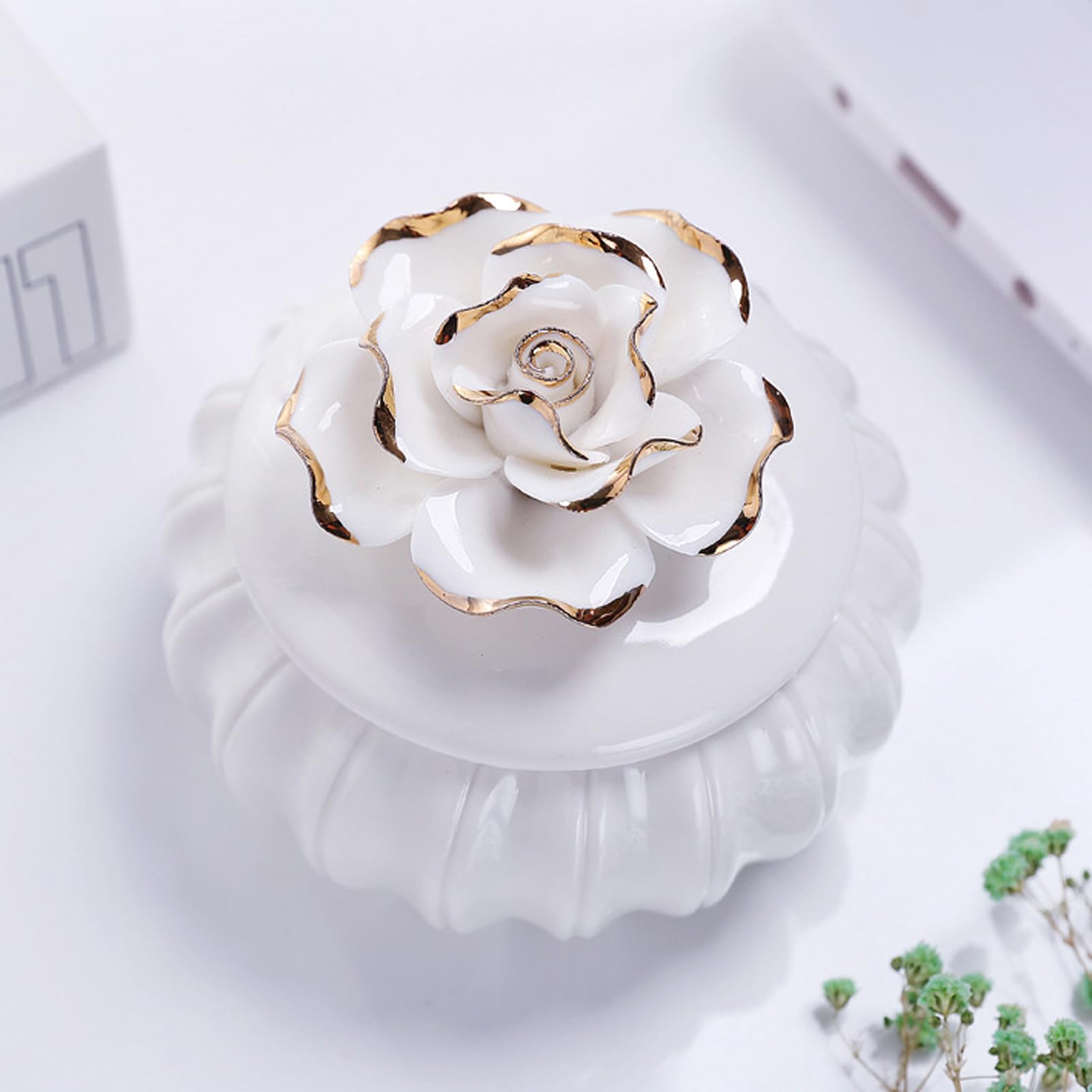 Wxmyozr Girls White Trinket Box Porcelain With Lid, Ceramic Floral Jewelry Trinket Boxes For Women Small Jewelry Container Organizer Ring Earring Necklace Holder,,Rose