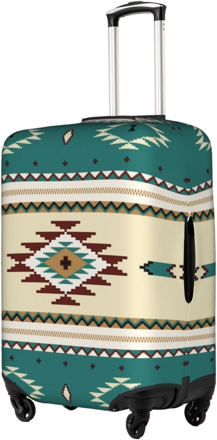 Travel Suitcase Cover, Elasticity Zipper Luggage Suitcase Cover, Anti-Scratch Washable Luggage Case bag - Fits 29-32 inch Luggage Ethnic Indiana Southwest Western Tribal Aztec Green