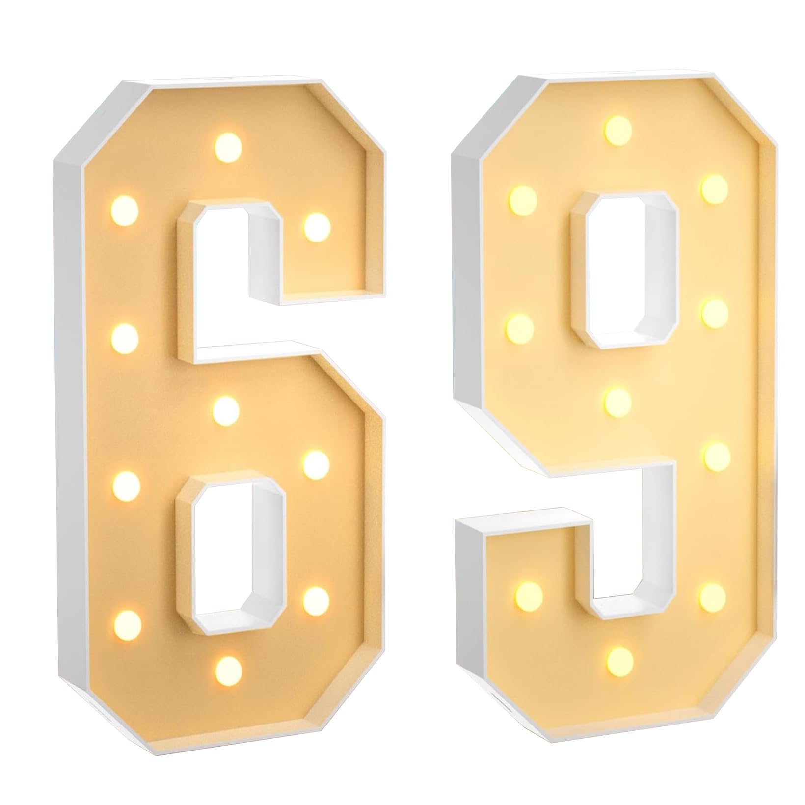 100 cm, grande numero 69, con numeri a LED grandi, decorazione a mosaico, luce bianca calda, per casa, feste, compleanni, matrimoni, compleanni e Natale